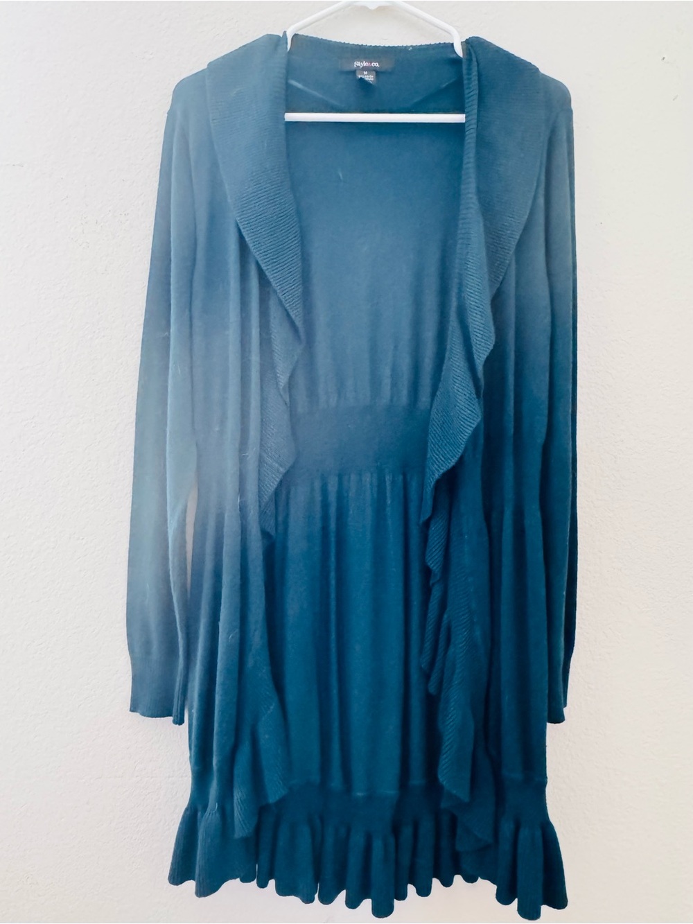 Style & Co. Teal Ruffle-Trim Open Front Cardigan